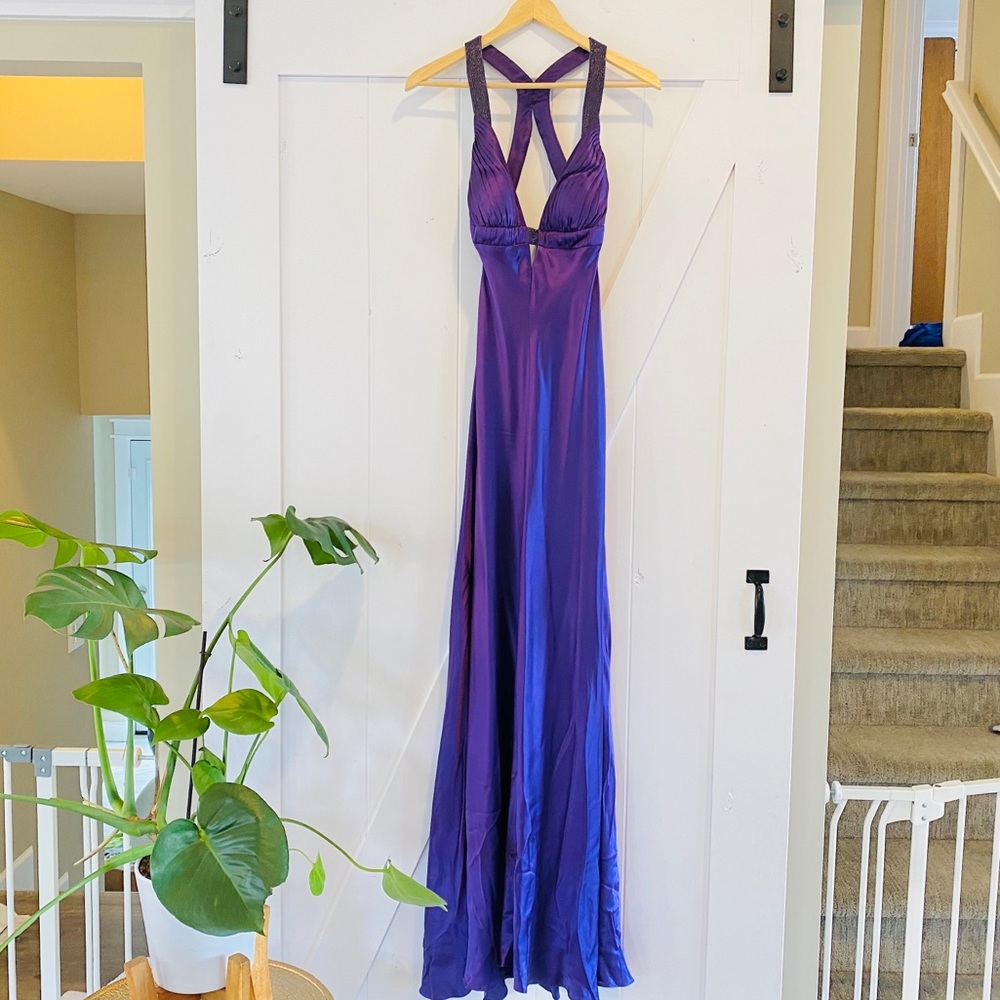 Aidan Mattox purple silk beaded gown